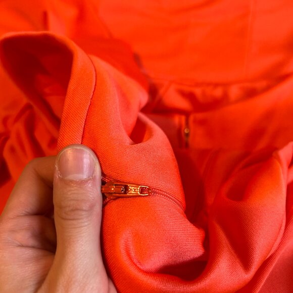 1970s Red polyester prom dress and cover up matching set - Made in Canada by Mis - Picture 14 of 16